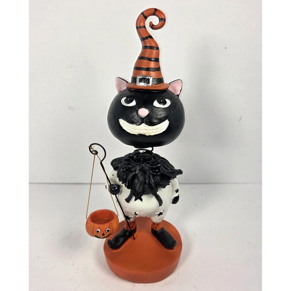 Nostalgic Halloween Black Cat Witch Figurine 12 Inch Retro Pumpkin Decor New